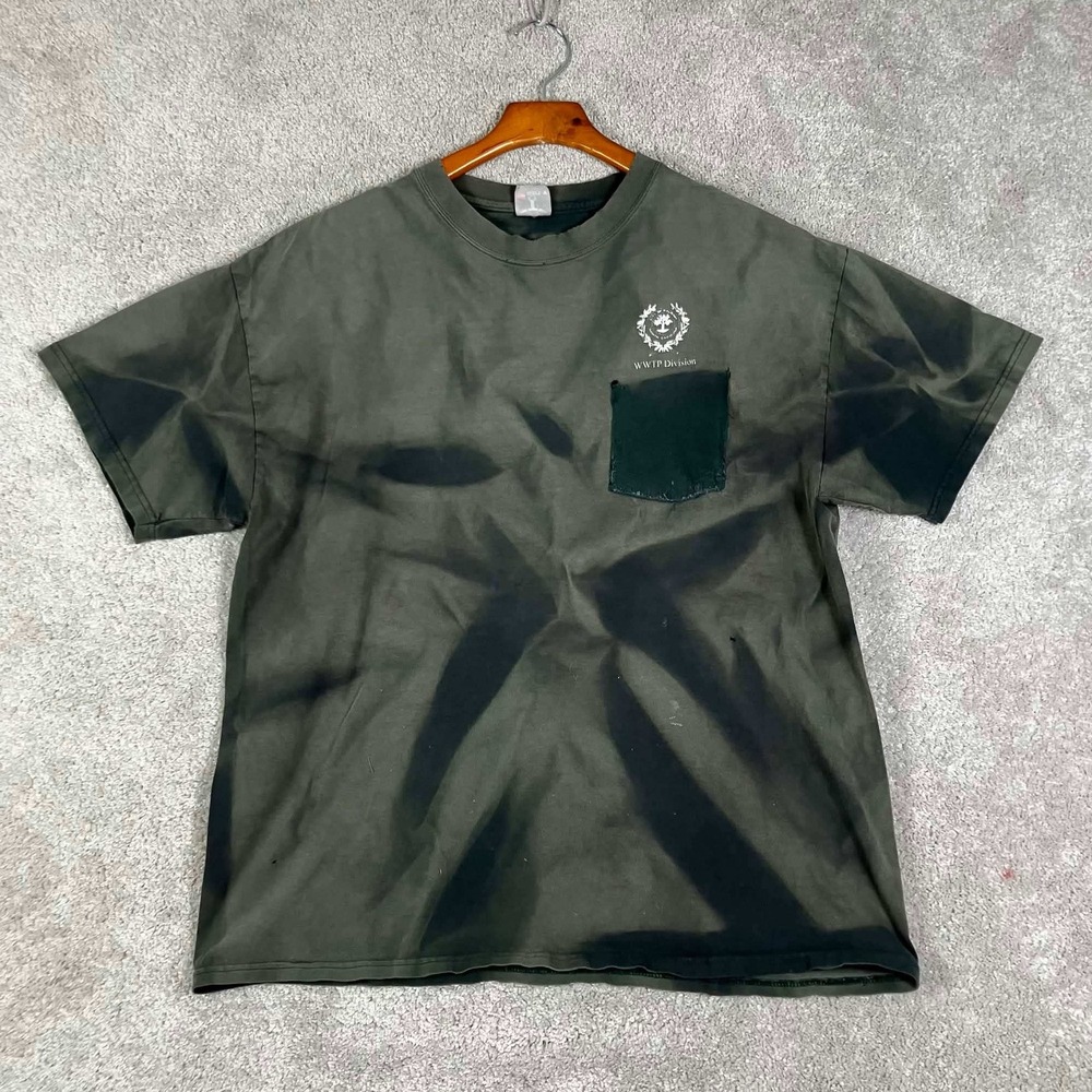 Vintage Hanes Beefy T-Shirt Mens XL Green Tie Dye Division Ghost Pocket Tee Y2k